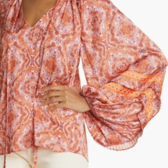 Ramy Brook Dailey Paisley Balloon-Sleeve Blouse Zinnia Orange S NWT - Picture 2 of 7